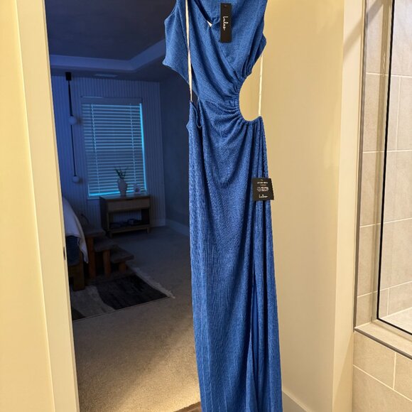 Lulu's Upgraded Stunner Royal Blue Ribbed Cutout Sleeveless Maxi Dress - Picture 3 of 3